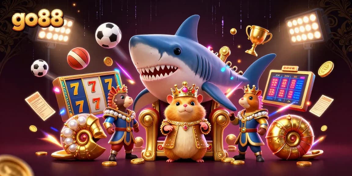 Experience thrilling gameplay with go88's vibrant and dynamic slots scene featuring a golden hamster king.