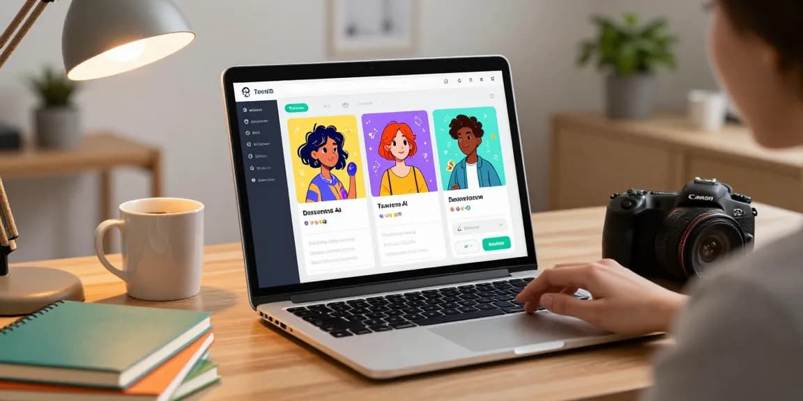 Energizing Tavern AI interaction showing creative character design in modern home office setting.