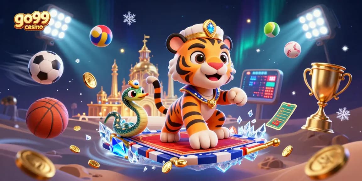 Experience the thrill of go99 casino with a vibrant 3D illustration showcasing a magical sultan and thrilling game elements.