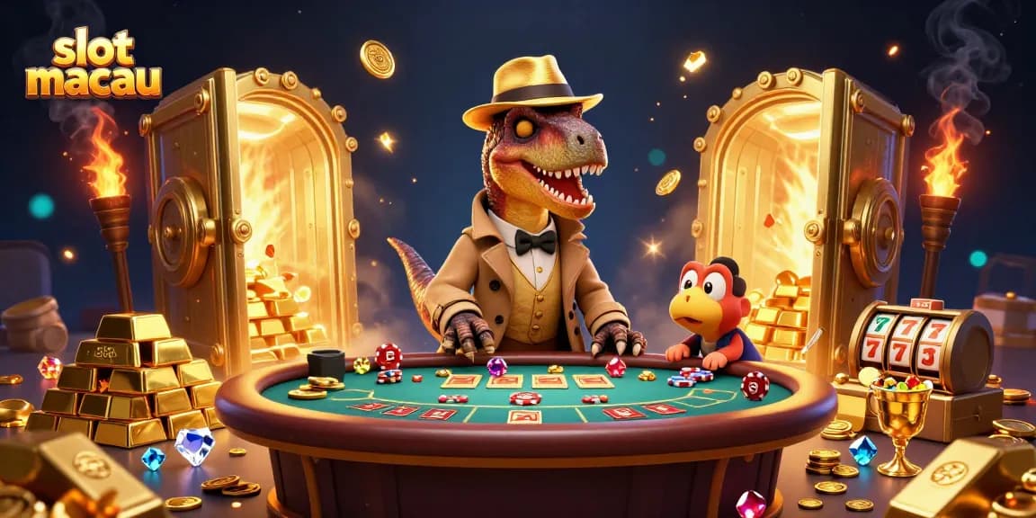 Experience thrilling gameplay at slot macau with our unique dinosaur-themed casino scene.