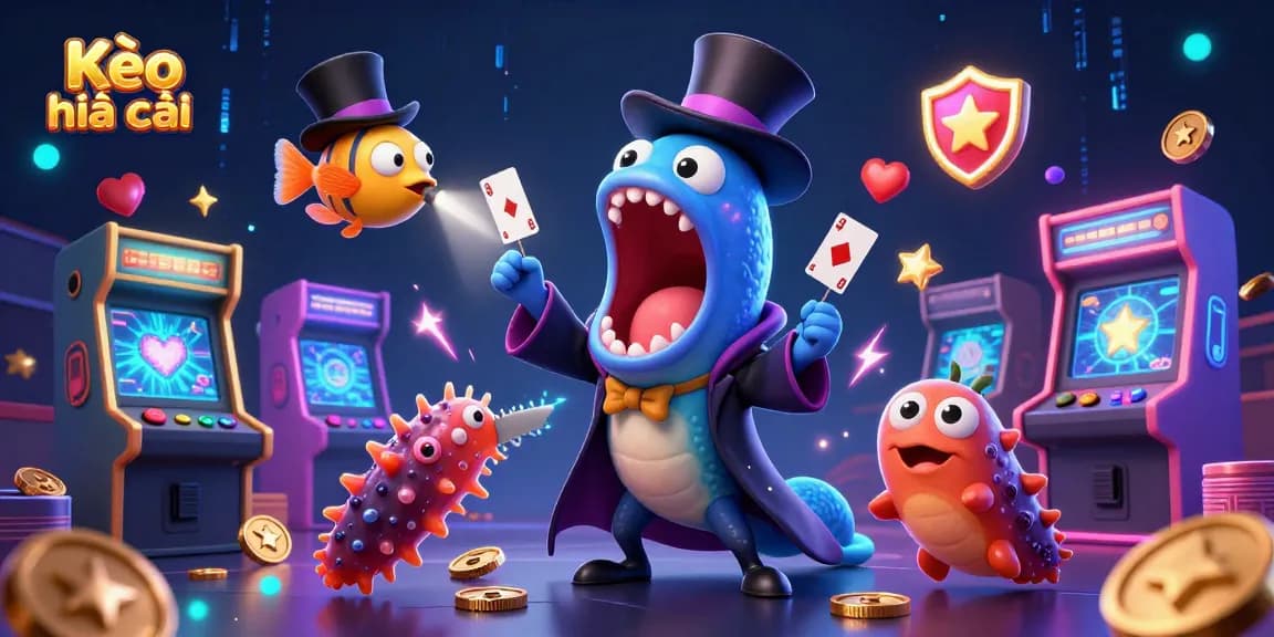 Kèo nhà cái highlights the dynamic gambling scene with 3D characters performing magic tricks, illuminating sports betting excitement.