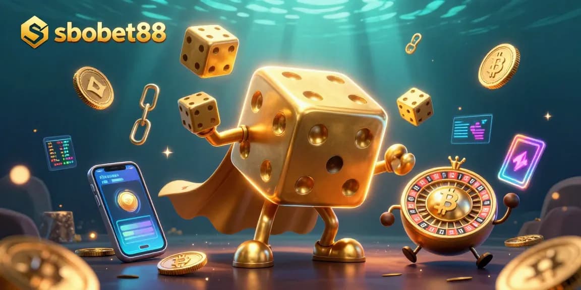 Experience sbobet88 as golden dice and crypto elements create a fun casino atmosphere.
