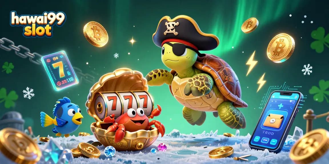 Play and win big with hawai99 slot - vibrant 3D cartoon characters and crypto elements.