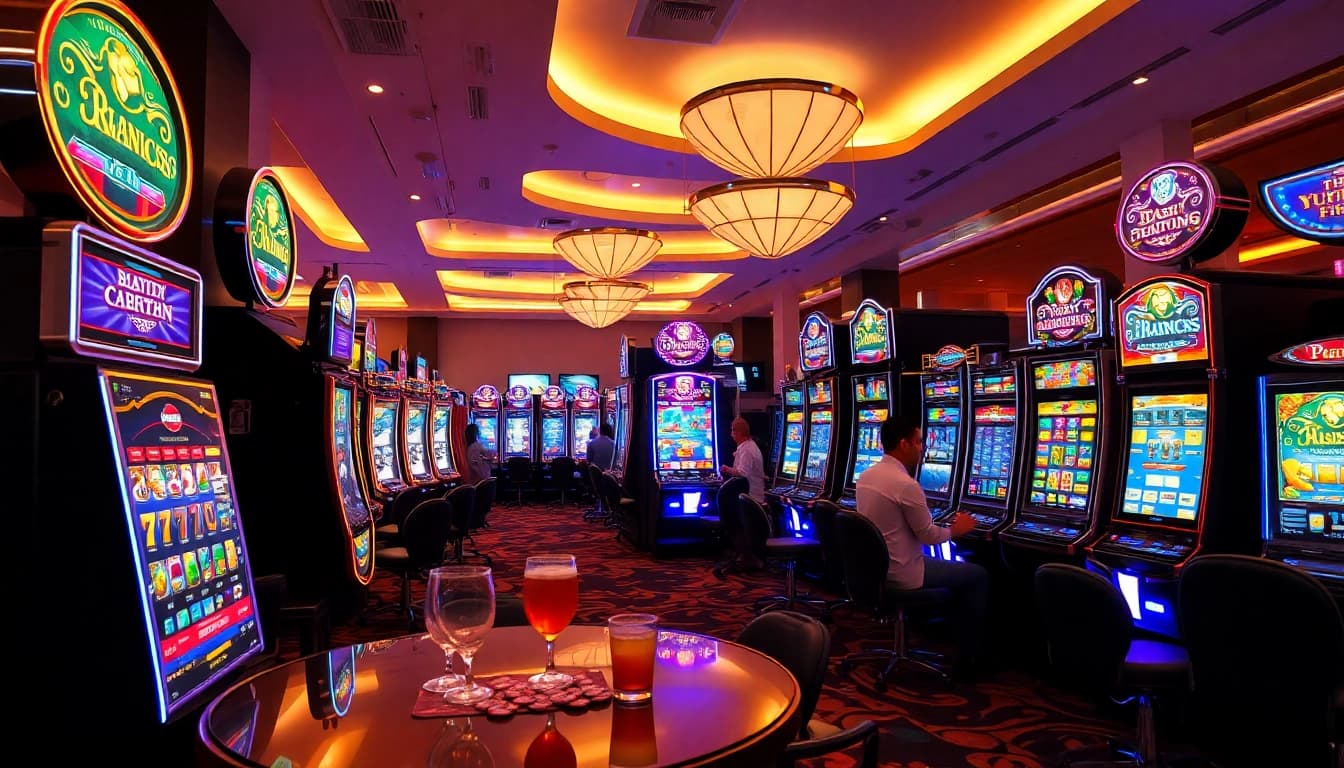 Slot deposit 5000 dengan mesin slot yang berwarna-warni menarik perhatian pemain di kasino.