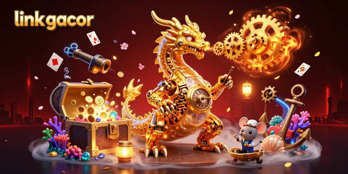 Engage with link gacor in this vibrant, dynamic 3D illustration highlighting a golden dragon and underwater treasures.