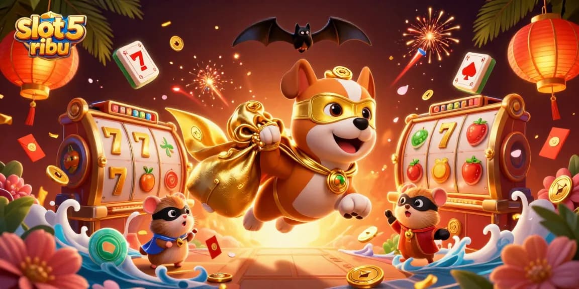Experience the thrill of slot 5 ribu with our vibrant 3D casino illustration featuring exciting game elements.