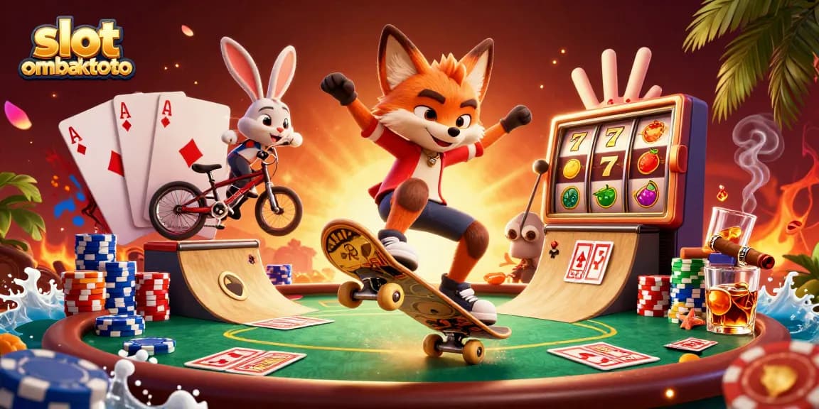 Engaging 3D scene showcasing slot ombaktoto features with animated casino characters and vibrant gameplay elements.