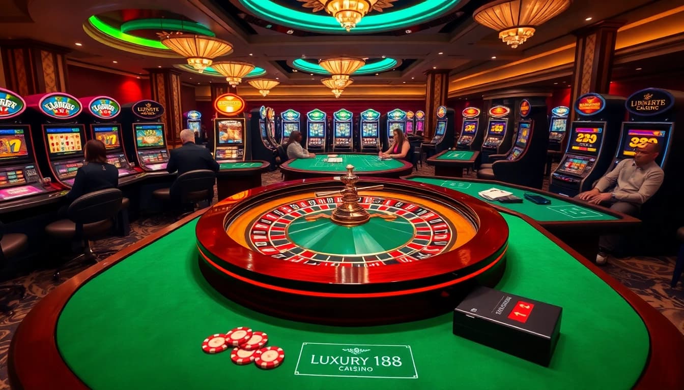 Experience luxury138 gaming with a vibrant roulette table and excited players in an upscale casino atmosphere.