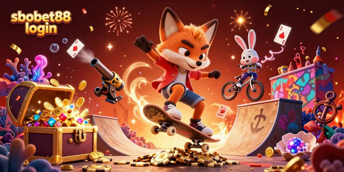 Engage with sbobet88 login for thrilling bets in an energetic casino-themed 3D scene.