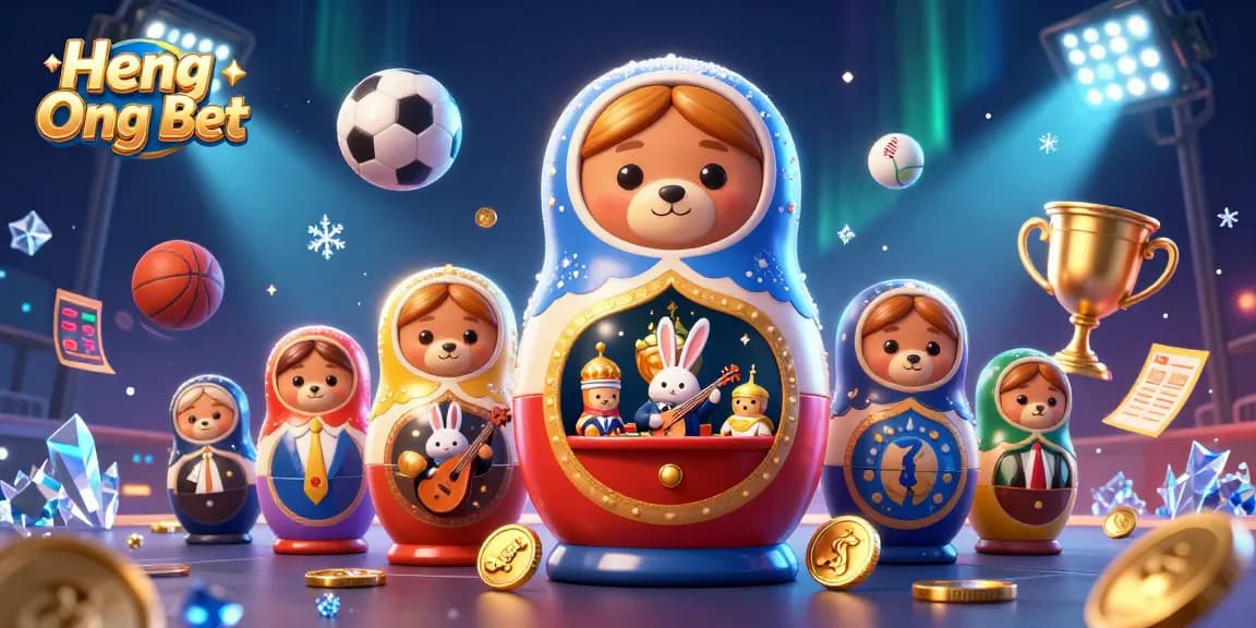 Play exciting casino games on Heng Ong Bet featuring an engaging 3D cartoon themed illustration.