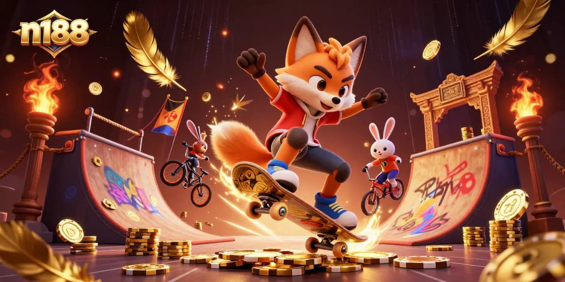 Experience thrilling gameplay and casino excitement with n188's vibrant 3D illustration of a fox and rabbit in action.