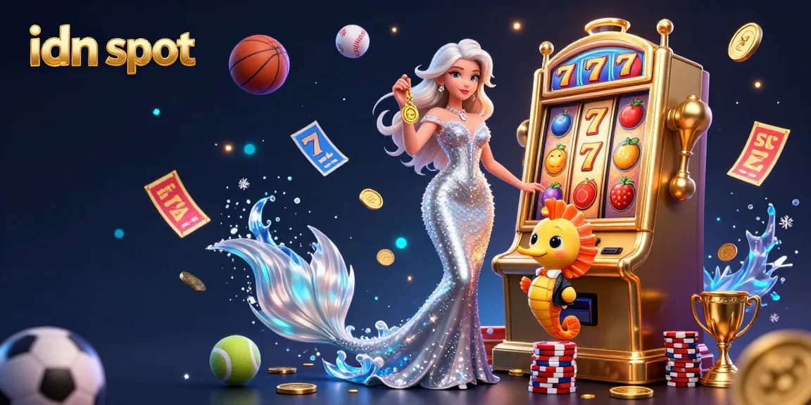 Experience the excitement of idn slot with spinning reels, sparkling coins, and a vibrant atmosphere.