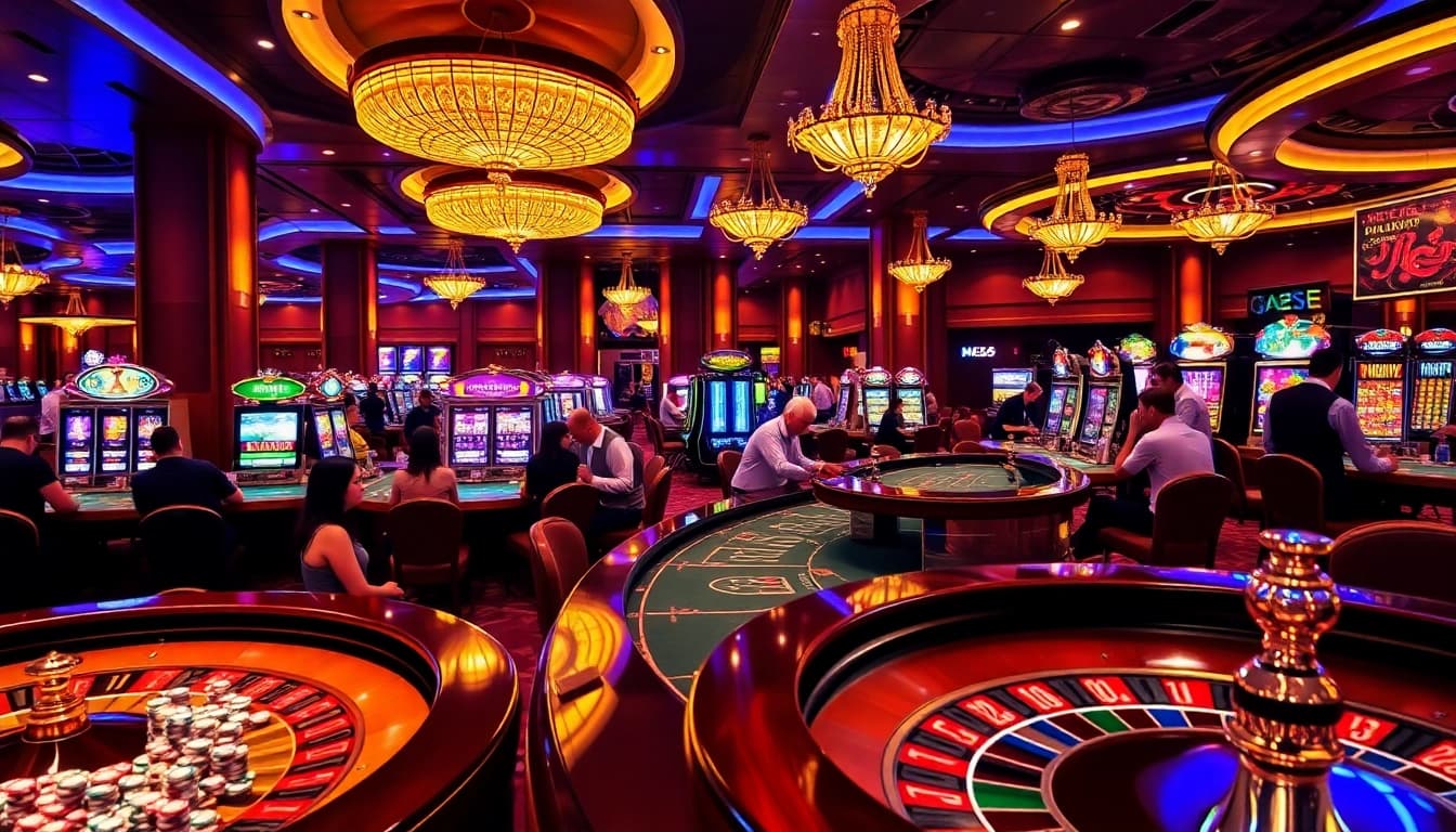 A vibrant casino scene at https://lc88pro.com/ featuring enthusiastic players and colorful gameplay elements.