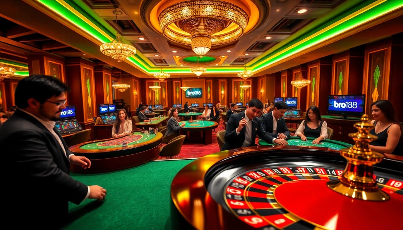 Experience the thrill at bro138's vibrant casino scene with exciting games and joyful players.