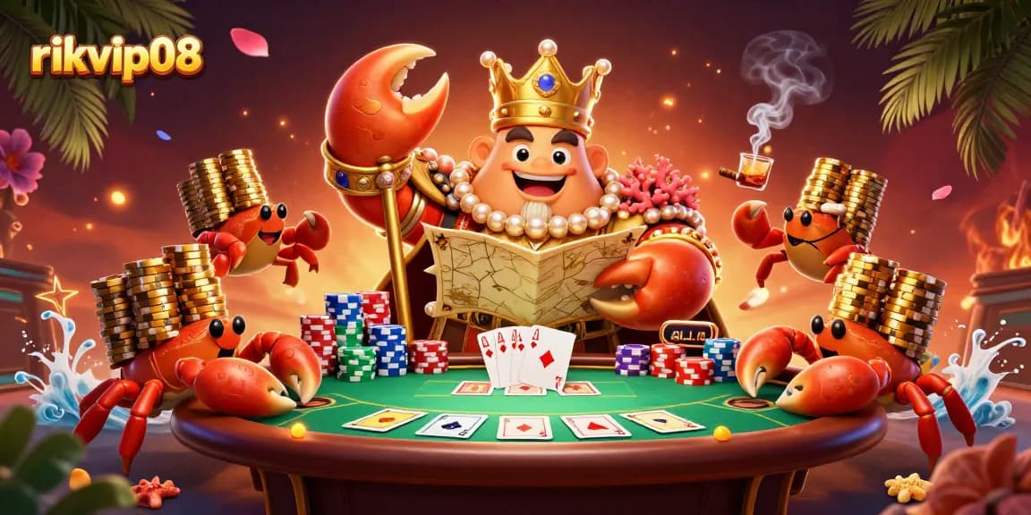Experience thrilling gameplay with rikvip08 as a golden crab emperor rules the vibrant poker scene.