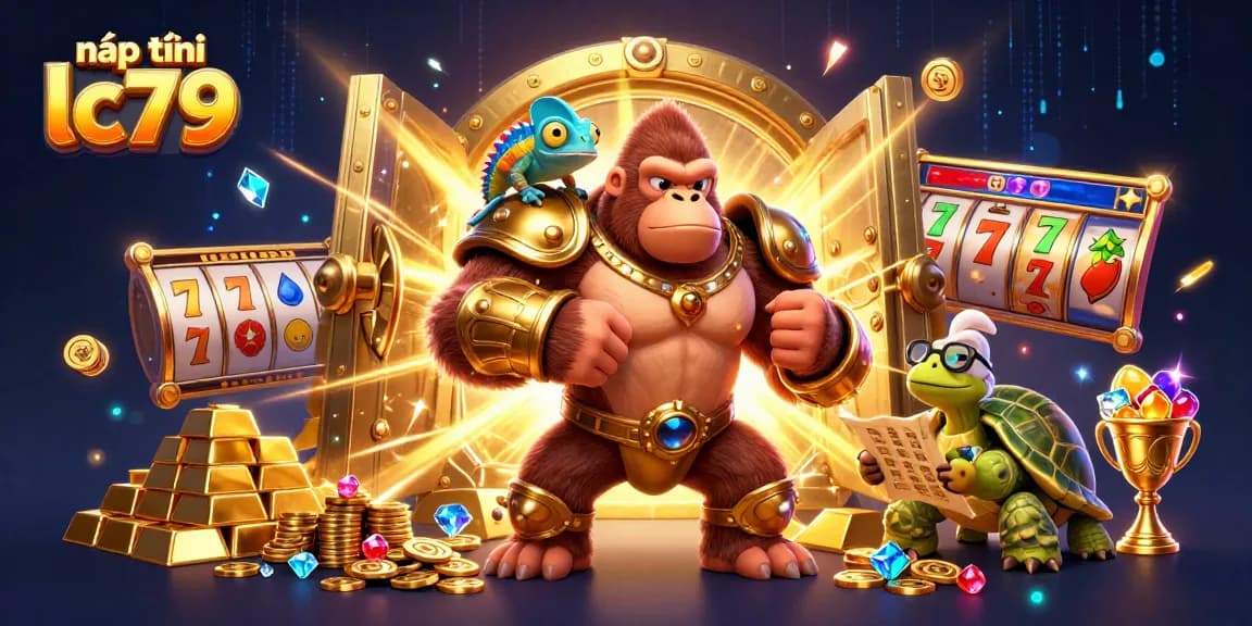 Nạp tiền lc79 với phần thưởng hấp dẫn từ slot game, vương miện vàng và kho báu chờ đón bạn