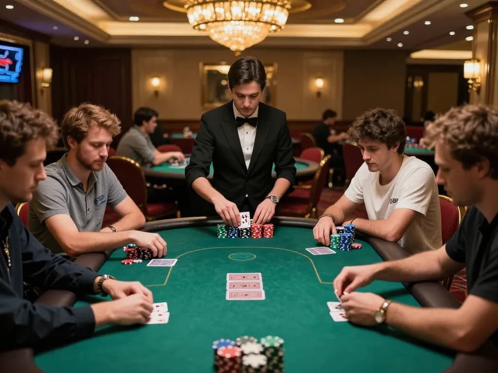 Engaging players in strategic moves at a poker table, showcasing CasinoAtlas gaming options