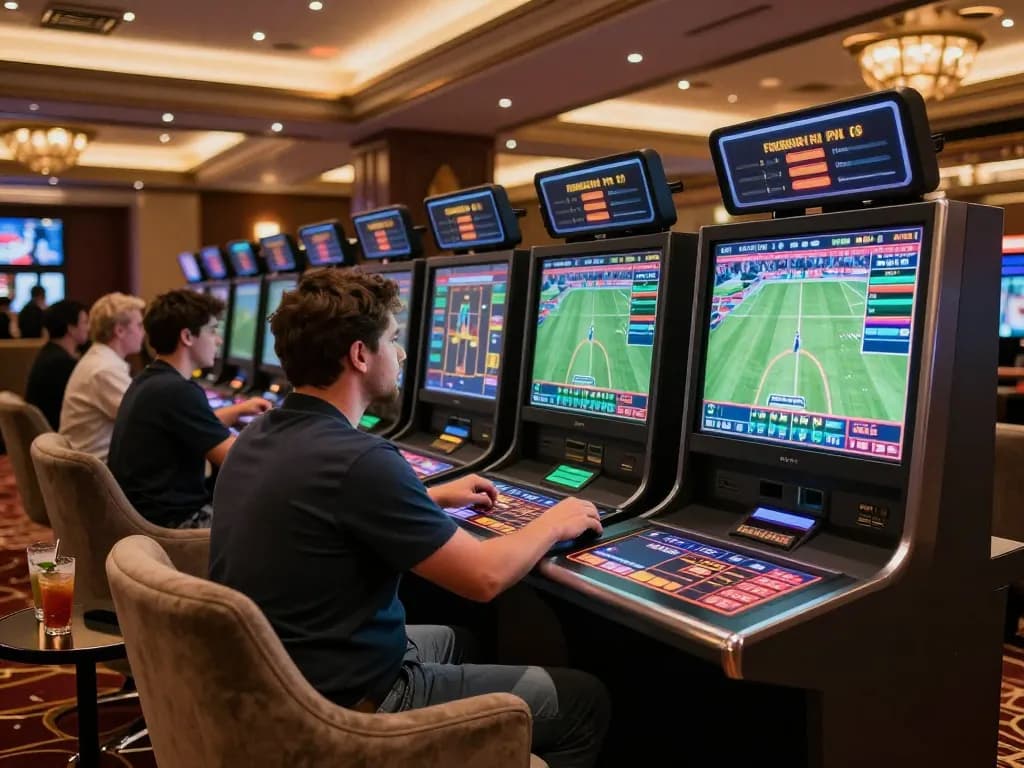 Players engaged in sports betting at 388bet's premium lounge, showcasing excitement and strategy.