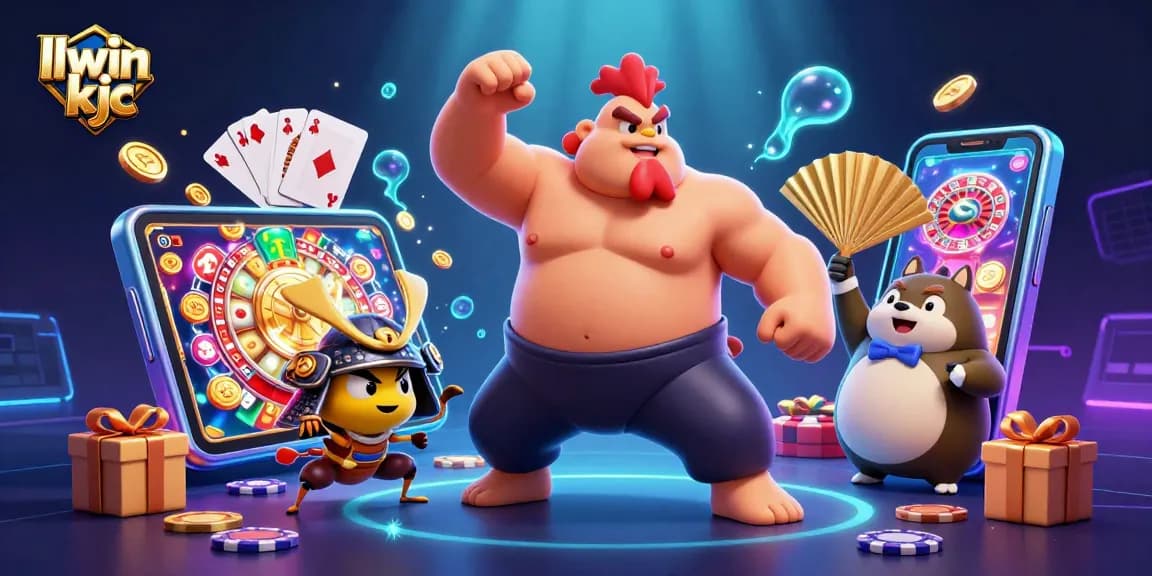 Spin the reels and win with the dynamic llwin kjc gaming scene featuring golden coins and vibrant characters.