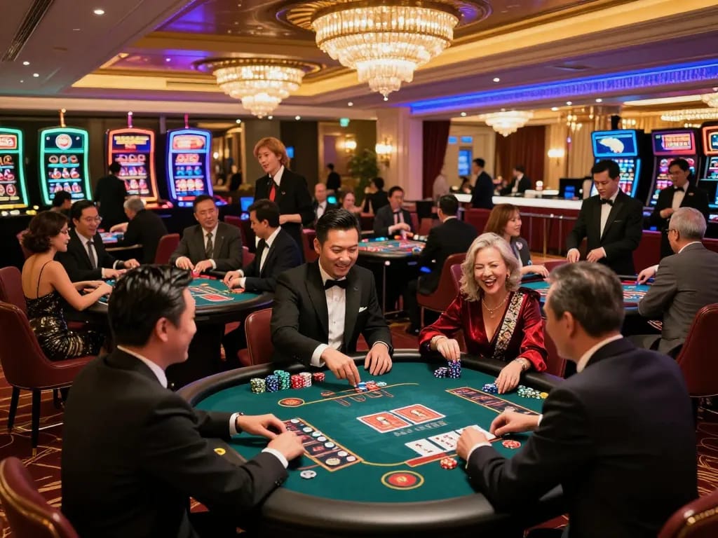 Experience the thrill of casino hong kong with diverse players, neon lights, and luxury decor in an exciting gaming environment.