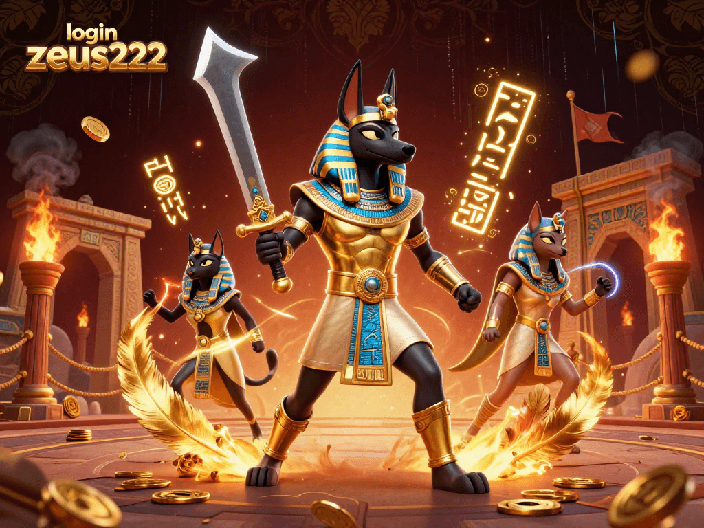 Engage in the vibrant world of login zeus222 with a stunning ancient Egyptian casino illustration.