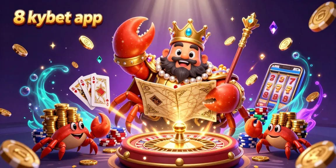 Experience the thrilling 8xbet app with rich casino visuals of a golden crab emperor and dynamic gaming elements.