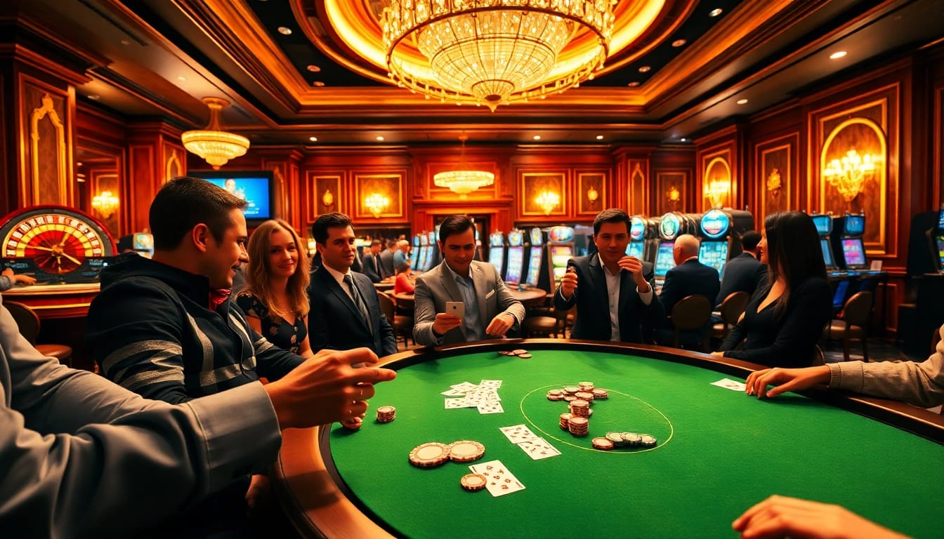 Engaging gamblers at a casino table featuring https://789win.associates/ with vibrant poker chips and excitement.