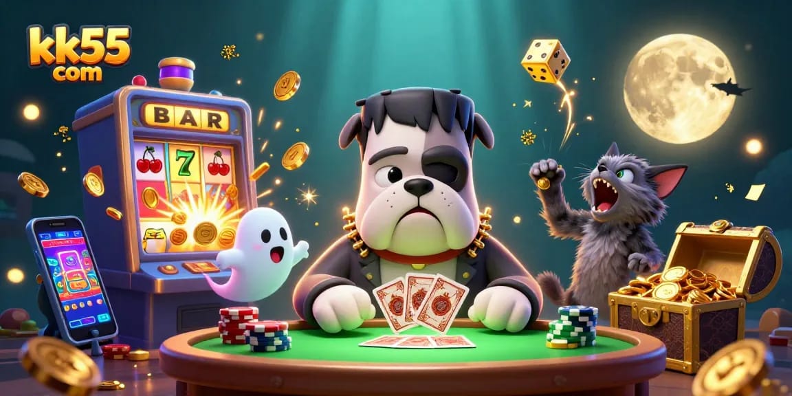 Experience thrilling card dealing action at kk55 com in a dynamic casino scene filled with vibrant game elements.