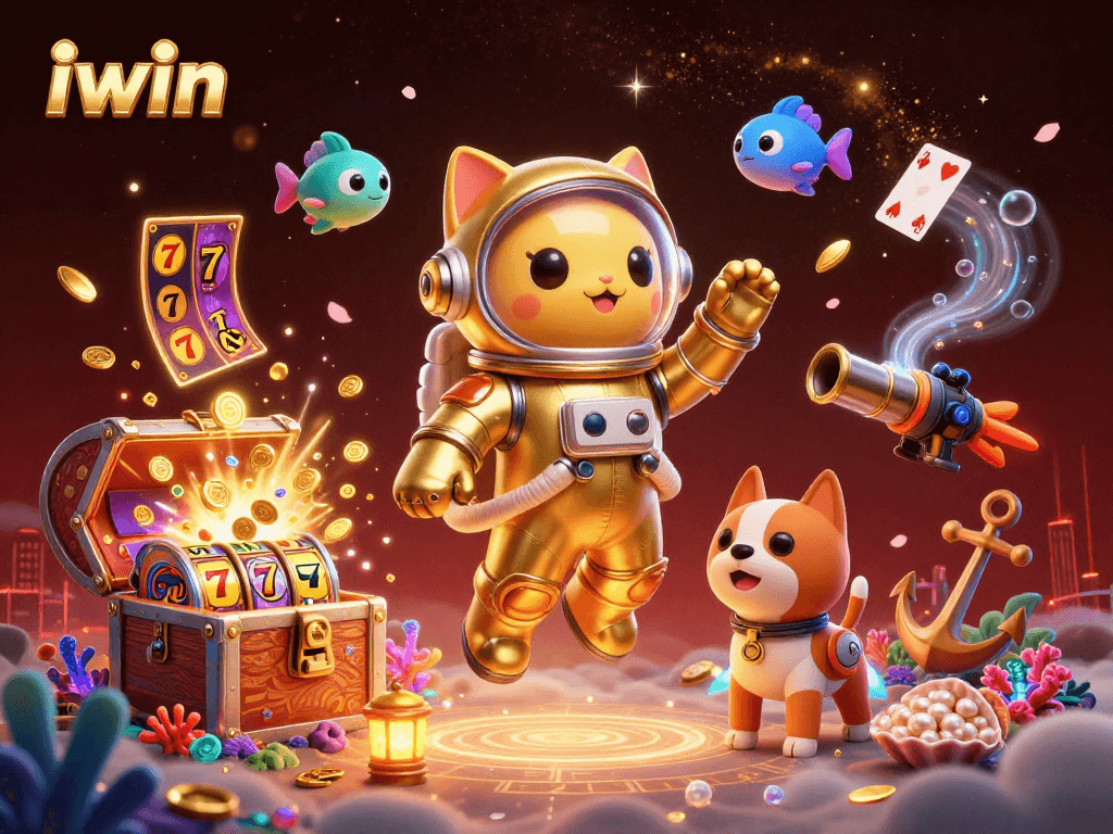 Experience thrilling gameplay at iwin featuring a 3D astronaut cat in a vibrant casino scene.