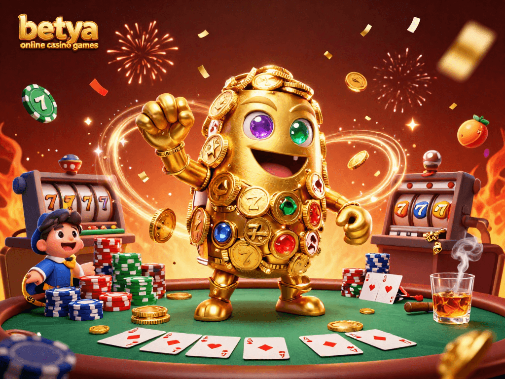 Experience thrilling betya online casino games with animated golden golem and rich casino elements.