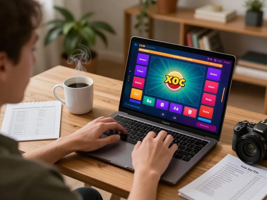 Xóc đĩa online gaming scene showing a player engaging in live betting, emphasizing home entertainment
