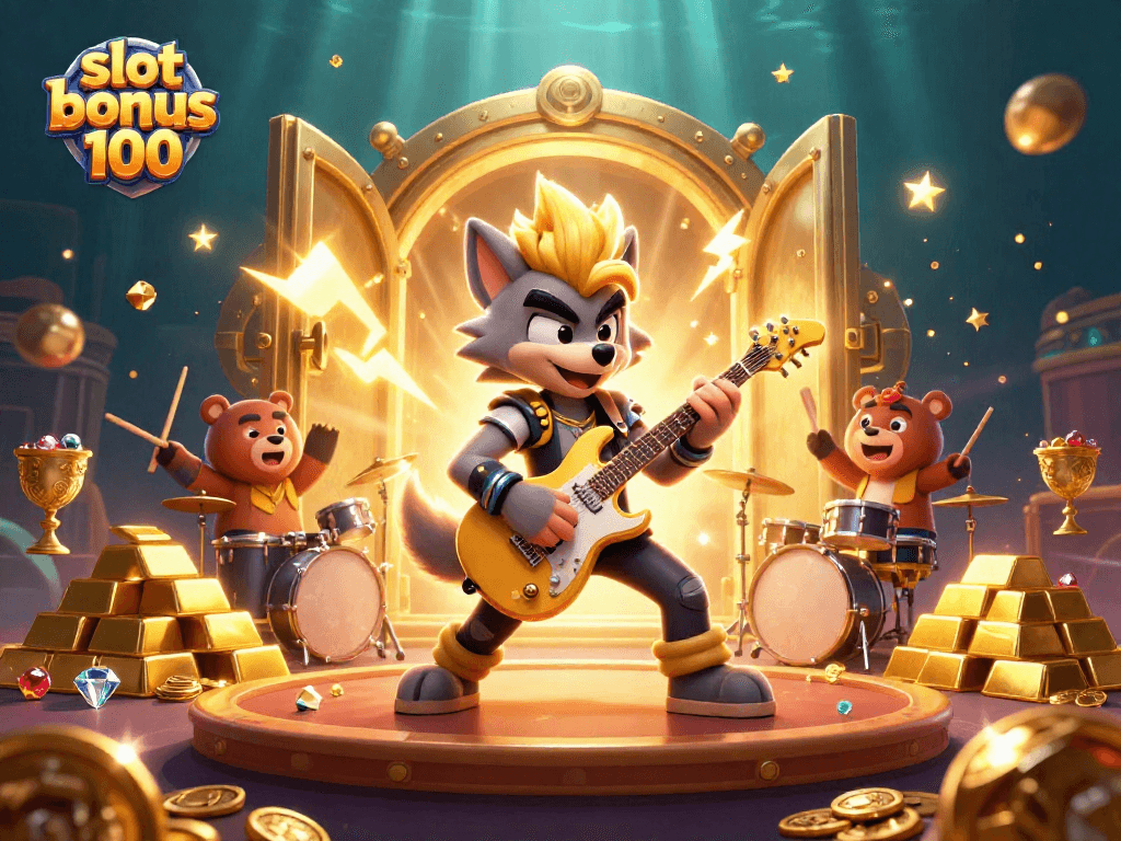 Spin and win with slot bonus 100 at a vibrant casino scene of wealth and excitement!