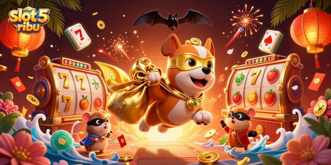 Experience the thrill of slot 5 ribu with our vibrant 3D casino illustration featuring exciting game elements.