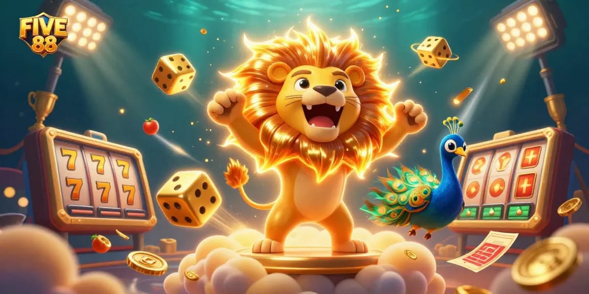 Spin the reels at FIVE 88 with a captivating casino illustration filled with action and energy.