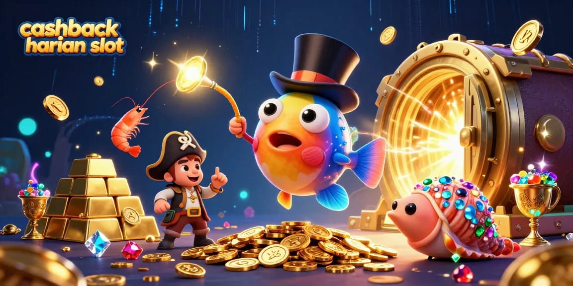 Experience thrilling cashback harian slot action with dazzling underwater treasures and vibrant casino elements.