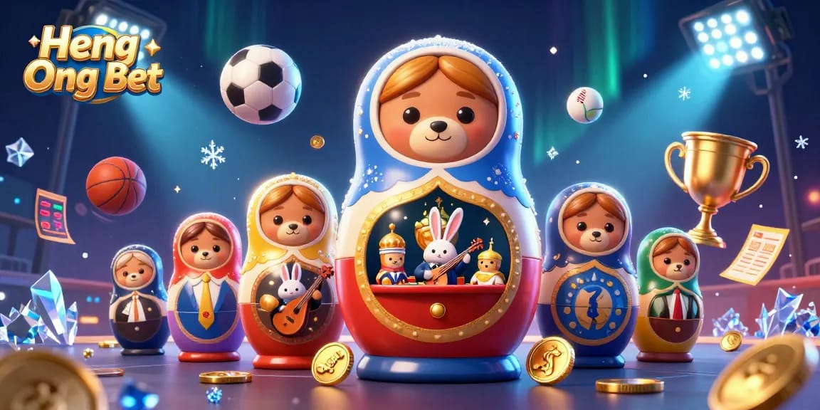 Play exciting casino games on Heng Ong Bet featuring an engaging 3D cartoon themed illustration.