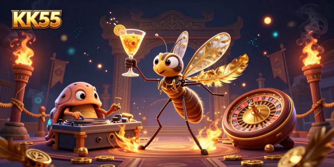 Engage in thrilling gaming adventures with KK55 featuring colorful 3D characters and vibrant casino elements.