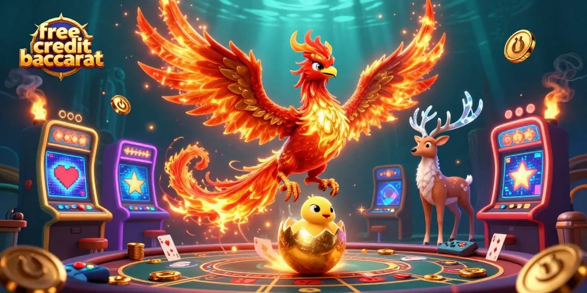 Experience exciting free credit baccarat action with vivid characters and casino elements.