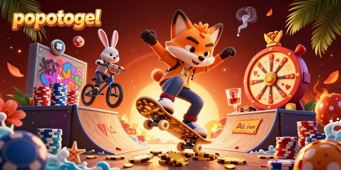 Engage in exciting lottery bets with popotogel, showcased in a vibrant 3D casino scene.