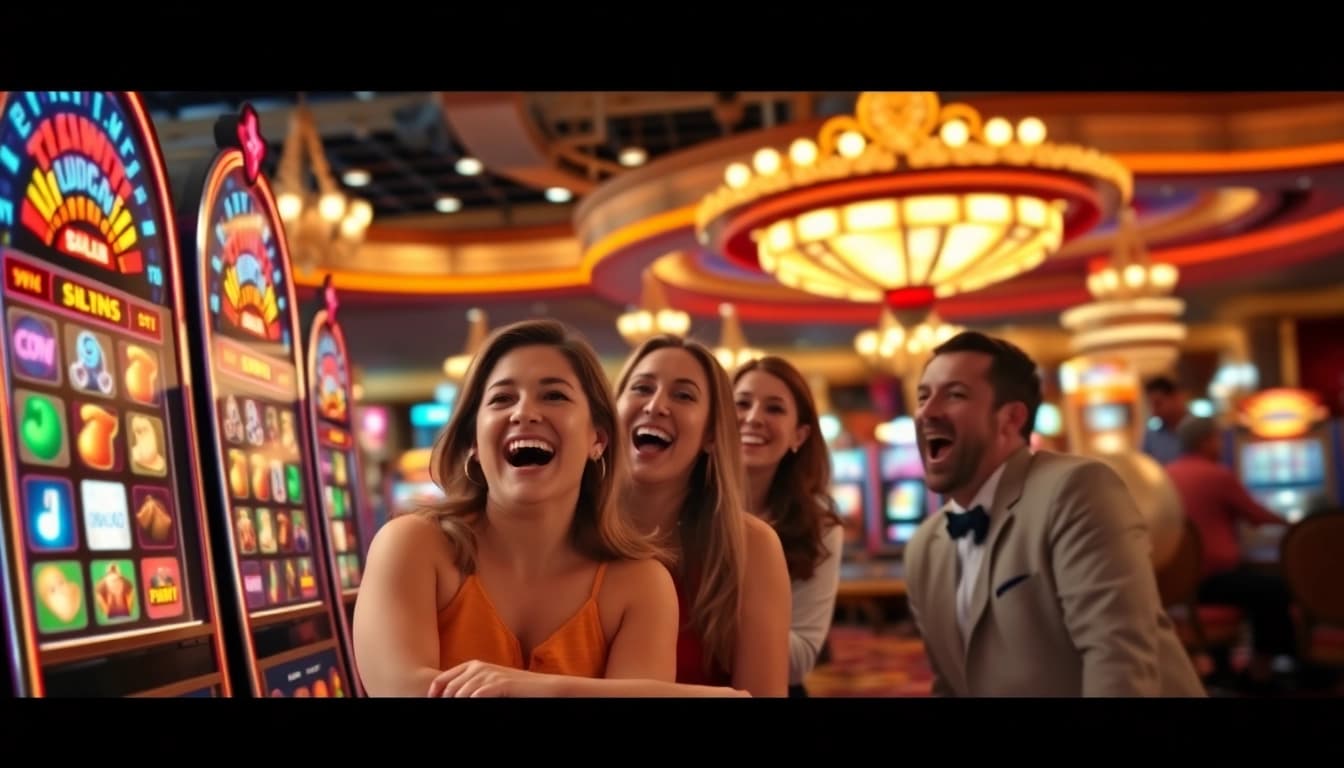 Menangkan permainan kasino dengan SLOT365 LINK ALTERNATIF, terlihat keramaian dan kemenangan pemain.