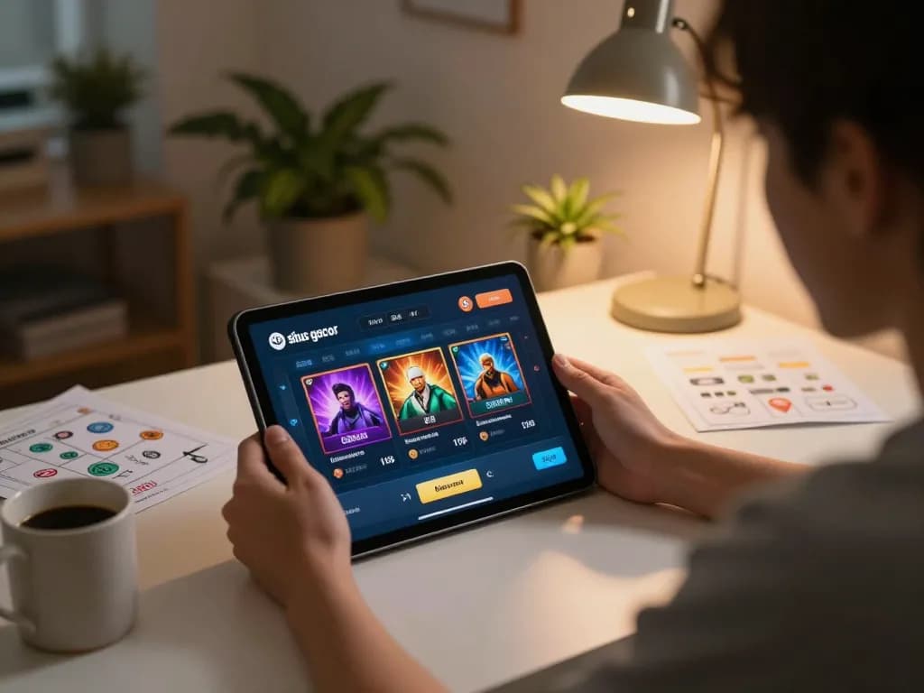Engaging in situs gacor online gaming with a tablet, capturing the thrill of gambling