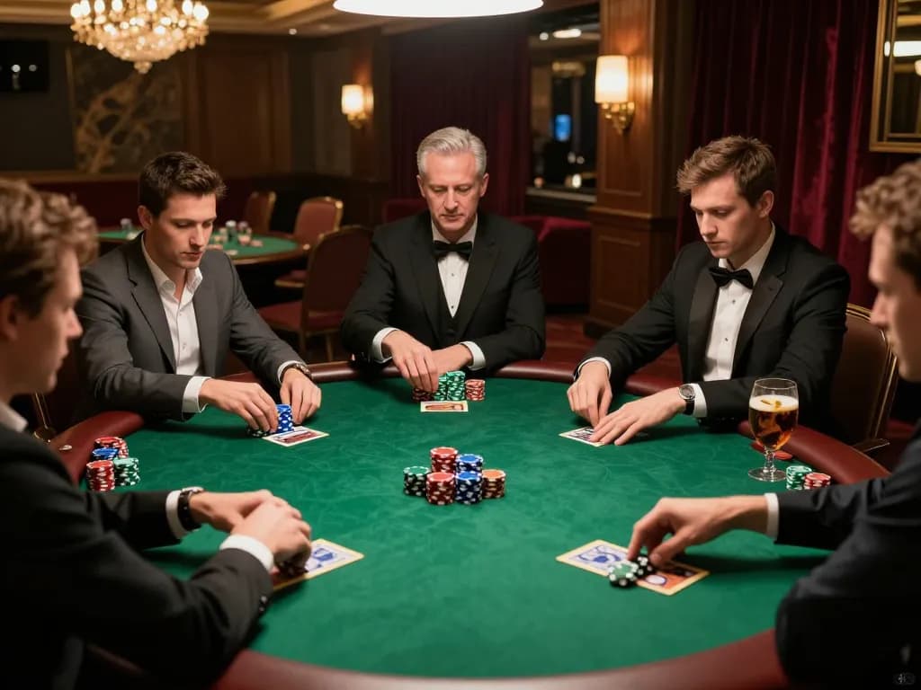 The thrilling competitive atmosphere of nhà cái MAY88 poker game with players strategizing.