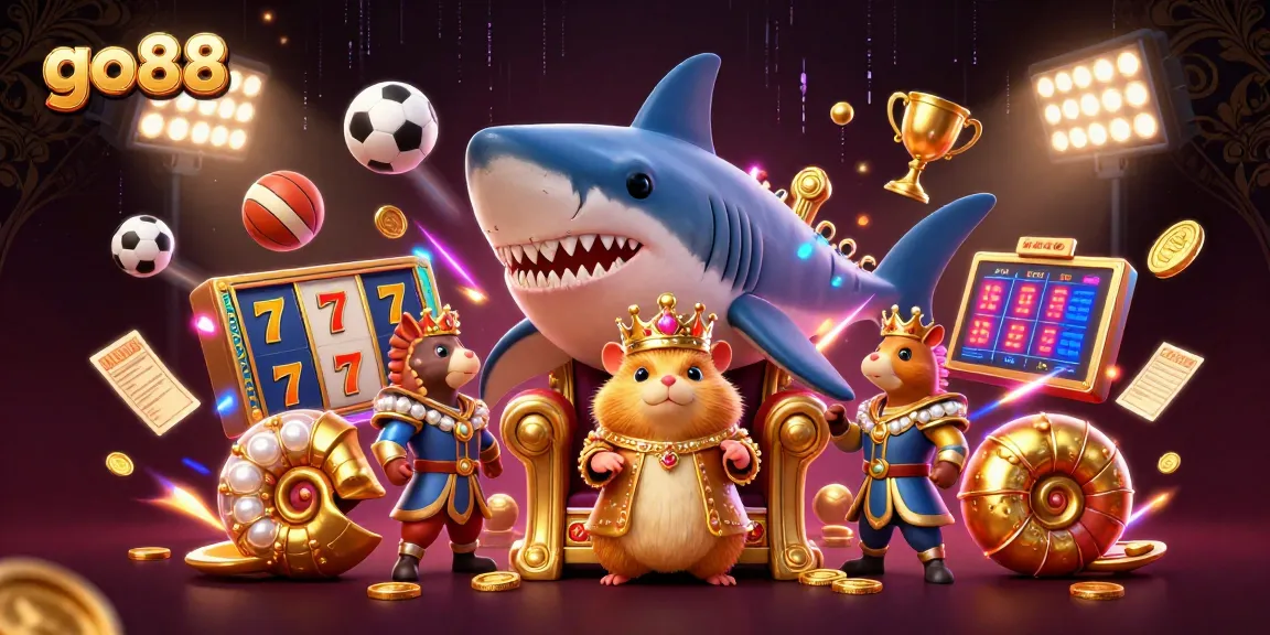 Experience thrilling gameplay with go88's vibrant and dynamic slots scene featuring a golden hamster king.