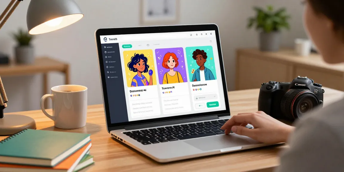 Energizing Tavern AI interaction showing creative character design in modern home office setting.