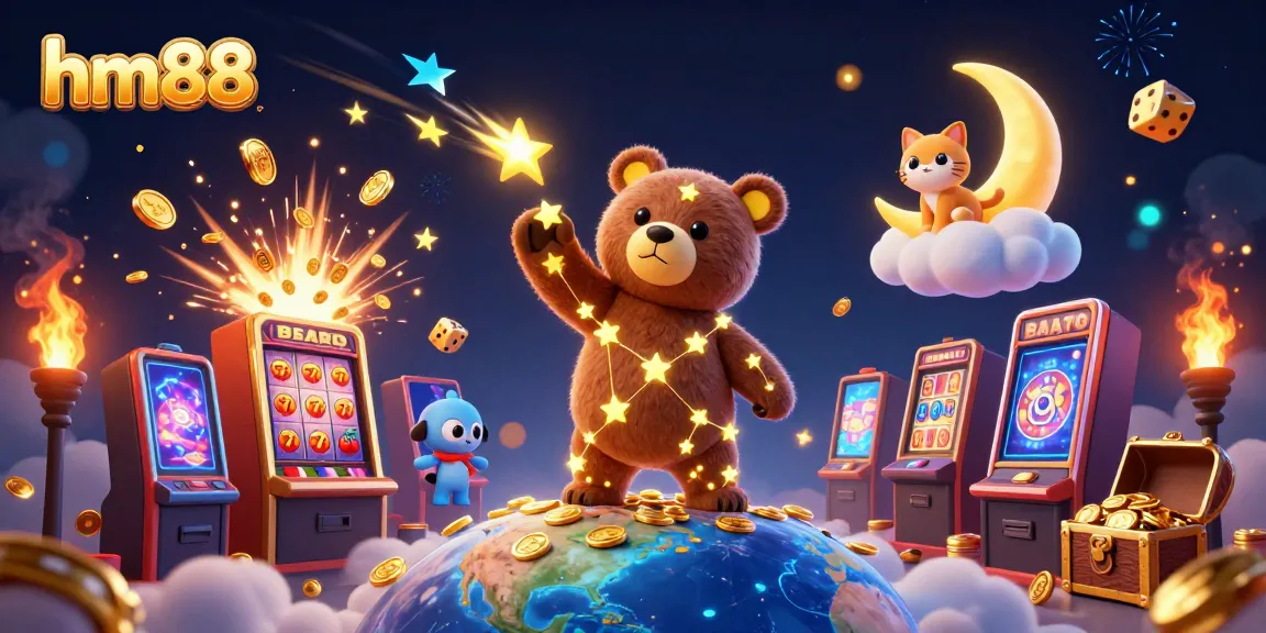 Experience the thrill of hm88 with a constellation bear, coins, and casino elements bursting with excitement.