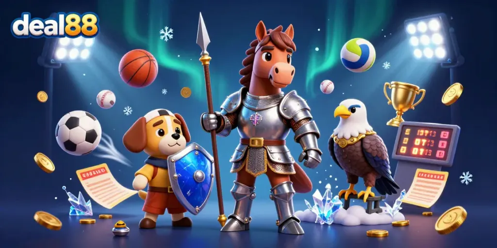 Experience the thrill of sports betting with deal88 amidst dynamic gaming elements and vibrant characters.