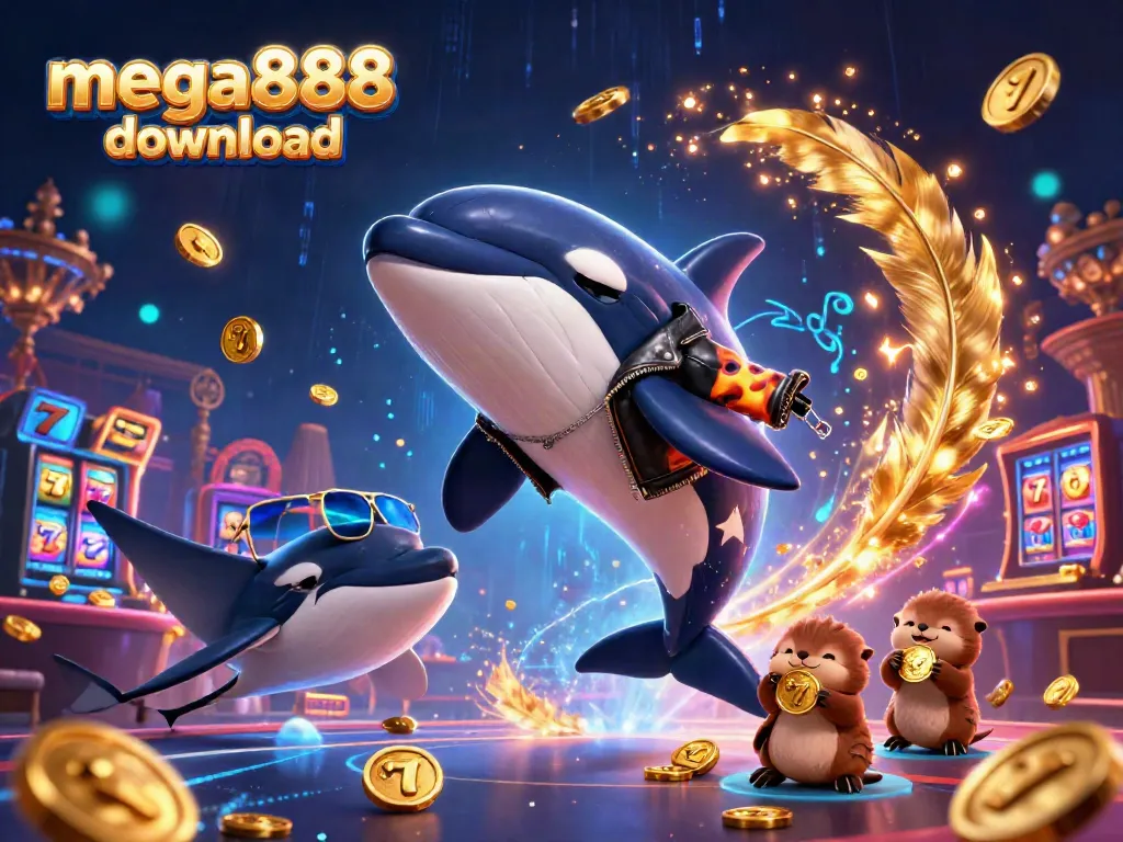 Experience the excitement of mega888 download with vibrant characters and casino elements in this dynamic illustration.