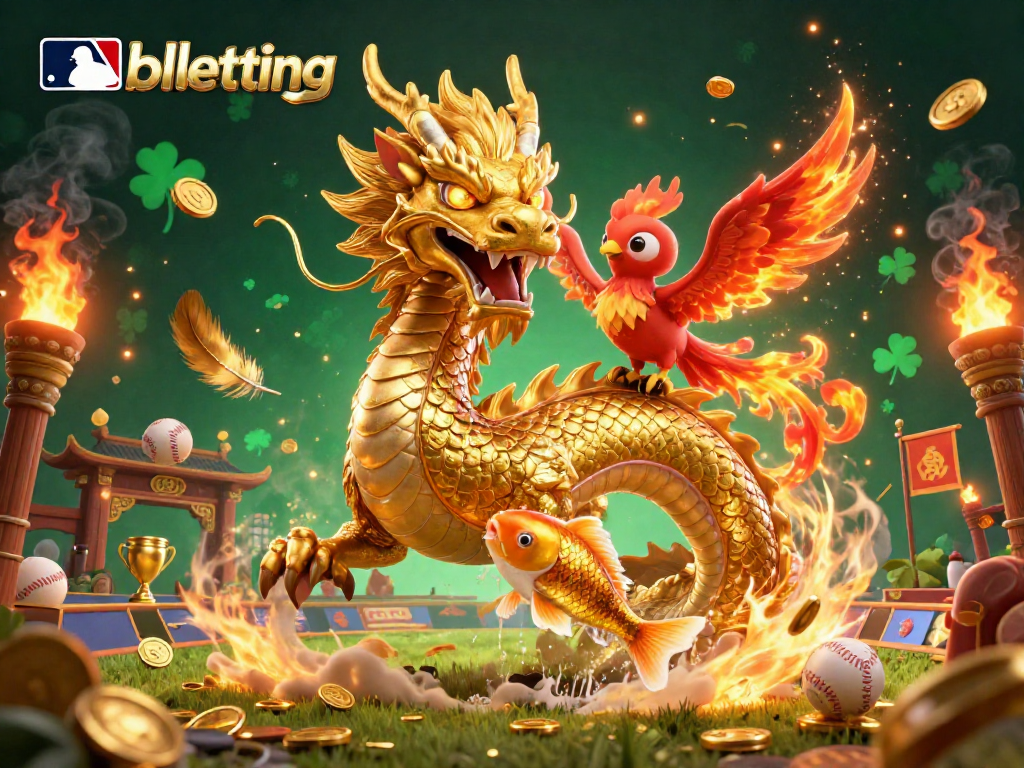 Engage in mlb betting action with a fierce dragon and vibrant stadium atmosphere