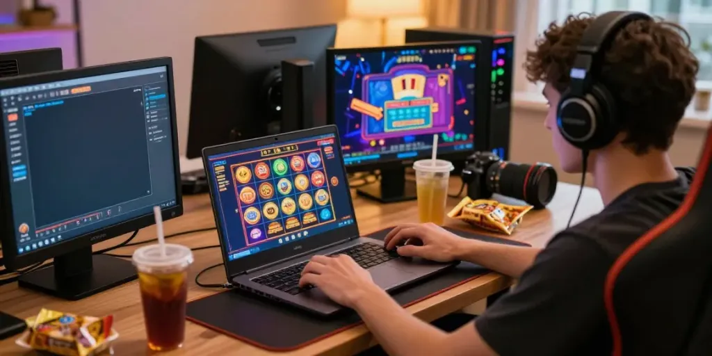 Engaged player enjoying slot88 gaming experience at home.
