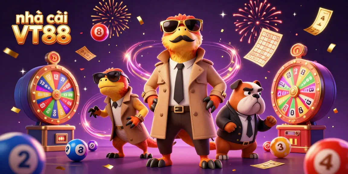Engage with nhà cái VT88 as cartoon raptors enter a VIP casino, filled with vibrant gaming elements.